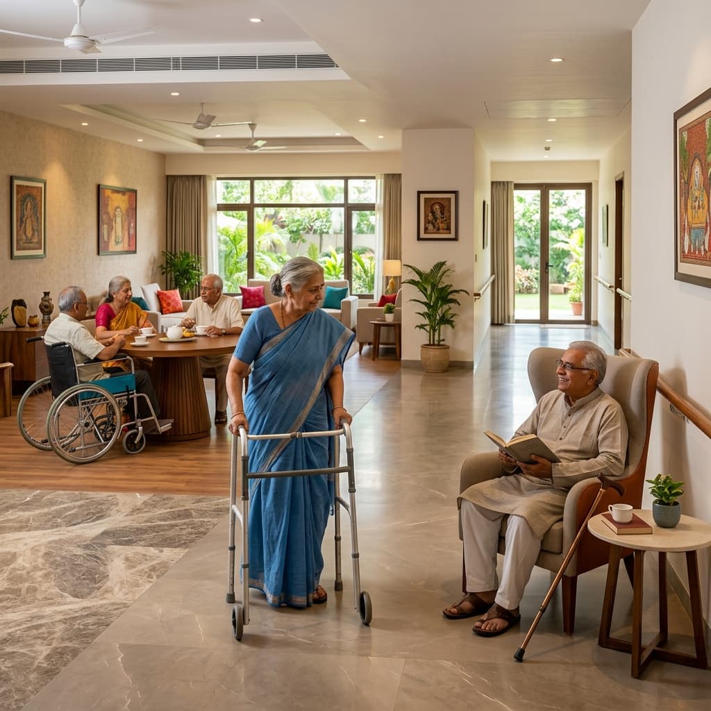 Modern accessible senior-friendly residence with safe walking spaces