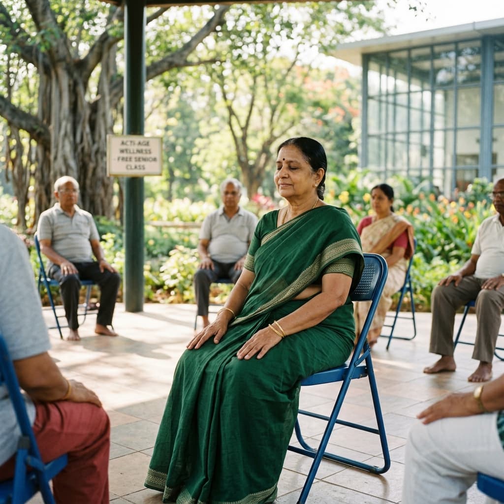 Senior citizen taking part in a gentle wellness activity