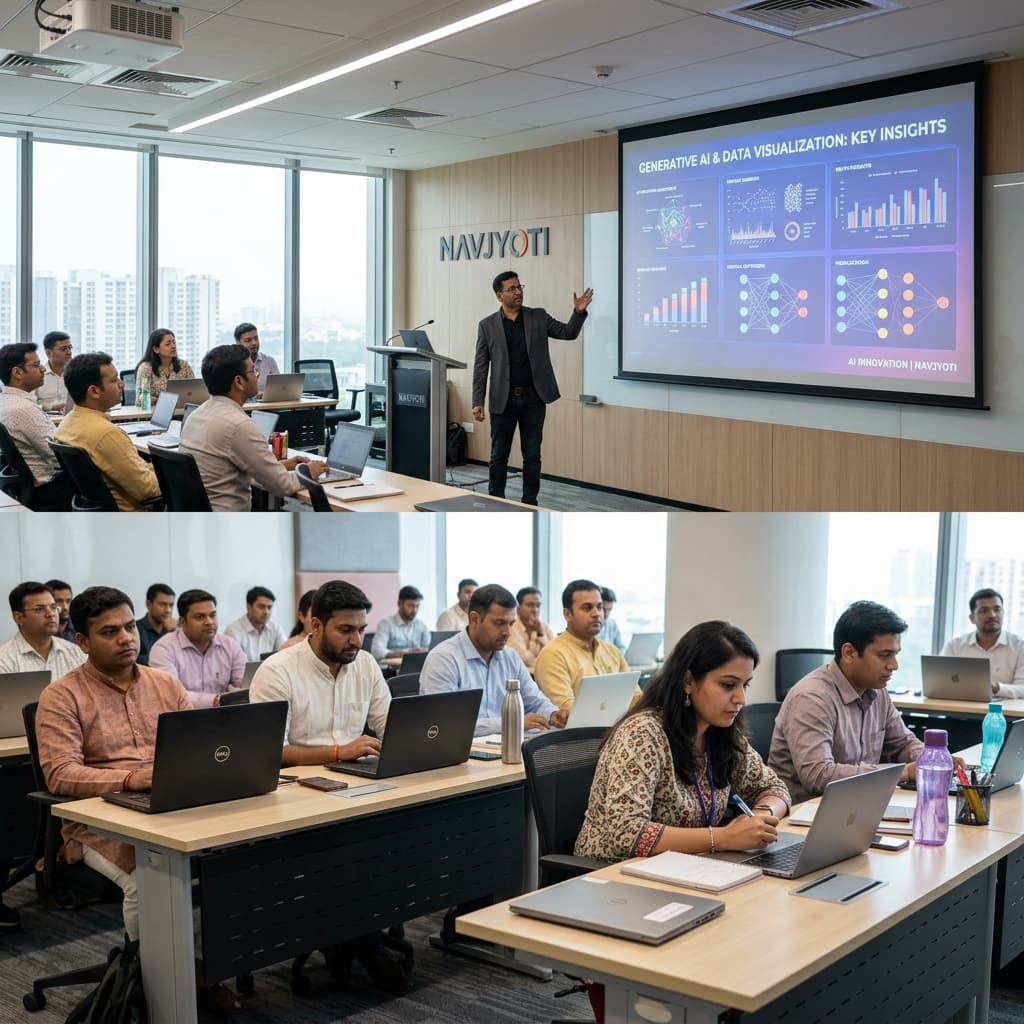 Indian learners in a modern classroom using laptops with AI dashboards