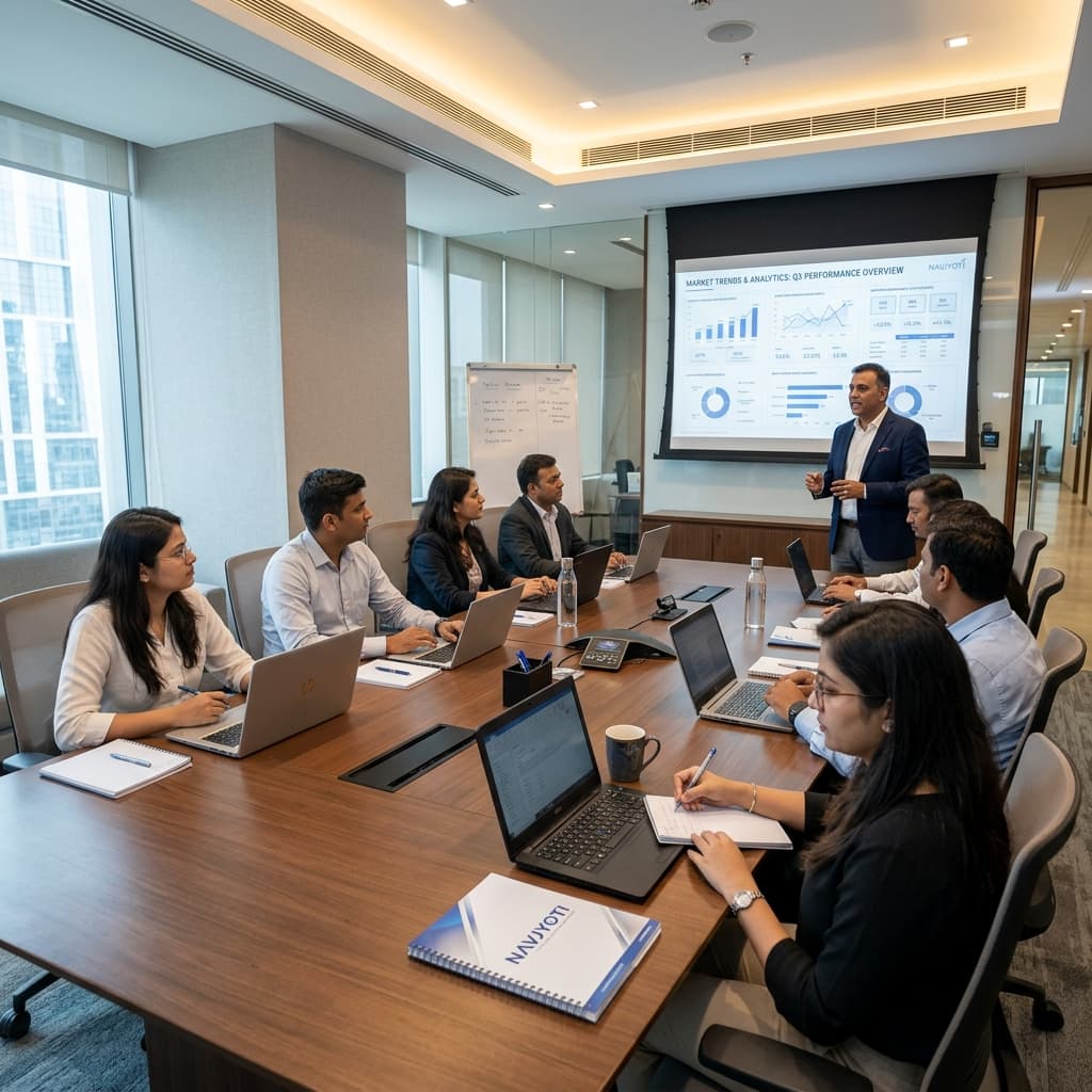 Corporate training room with professional Indian employees