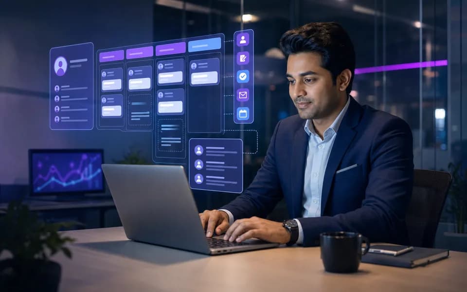Sales professional managing leads and customer relationships through a CRM dashboard